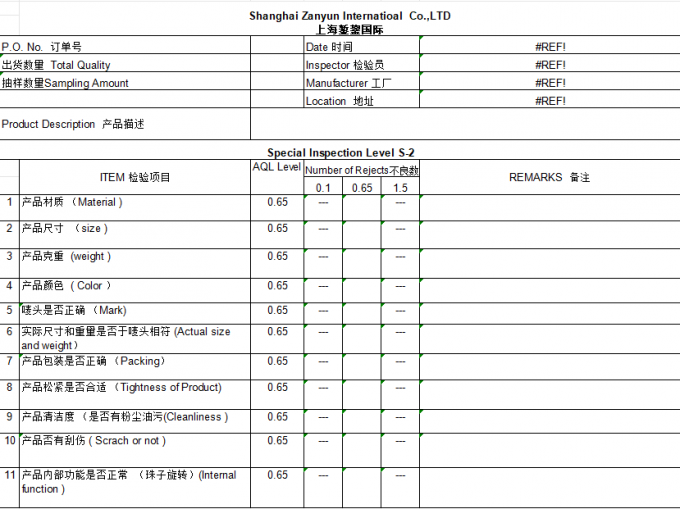 Shanghai Zanyun International Trade Co., Ltd. Контроль качества